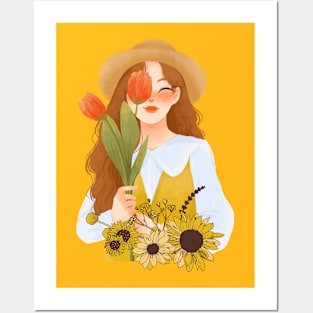 Girl with flowers. Posters and Art